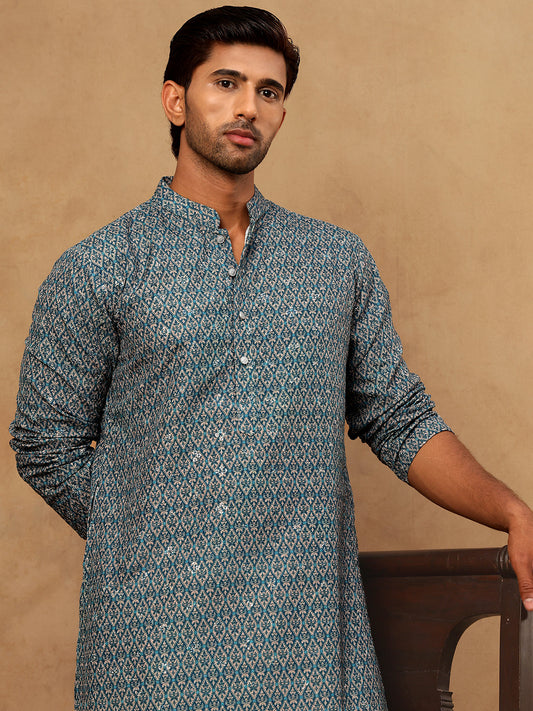Cotton Blend Ethnic Printed Kurta ( 65KO 5455Sea-Green )
