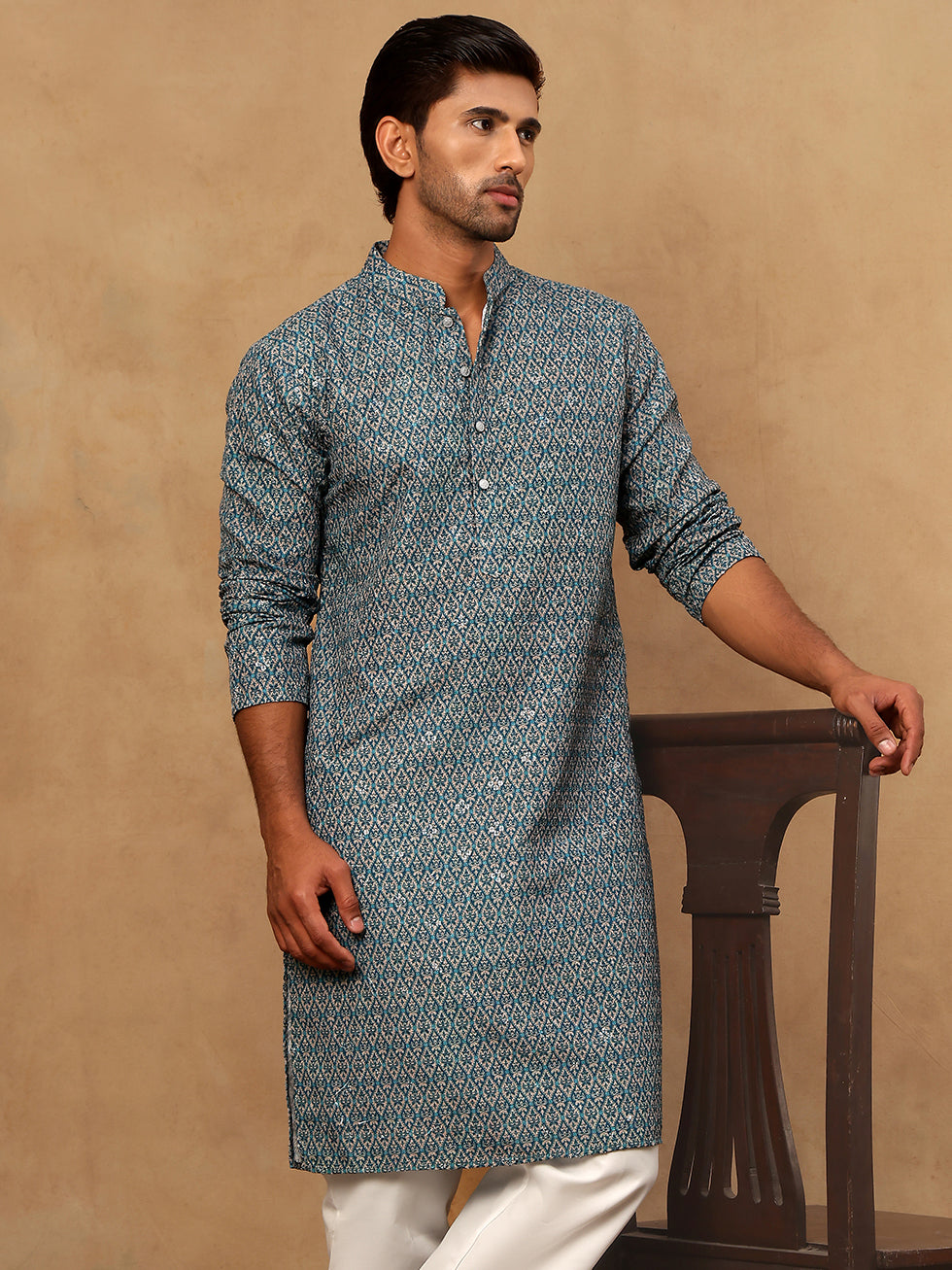 Cotton Blend Ethnic Printed Kurta ( 65KO 5455Sea-Green )