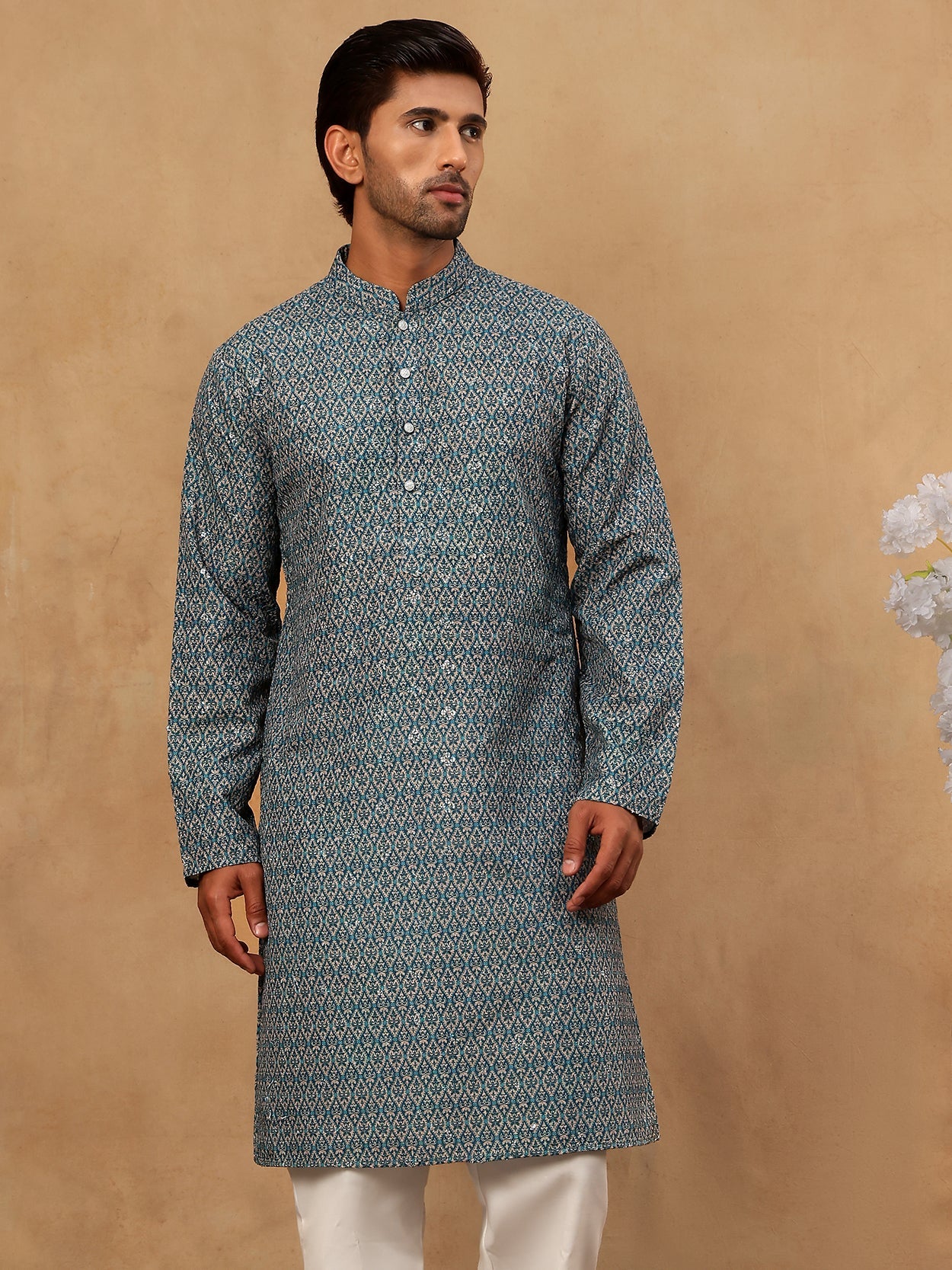 Cotton Blend Ethnic Printed Kurta ( 65KO 5455Sea-Green )