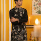 Black Silk Blend Embroidered Kurta ( 65KO 5457Black ) [FF] [A-1-4]