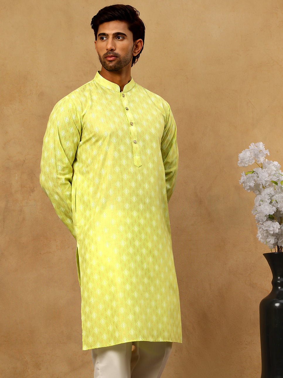 Classic Ethnic Print Cotton Blend Kurta ( 65KO 5459Green )