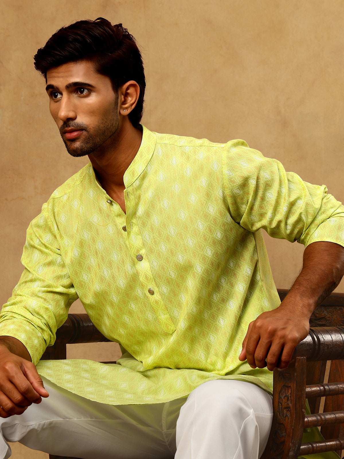 Classic Ethnic Print Cotton Blend Kurta ( 65KO 5459Green )