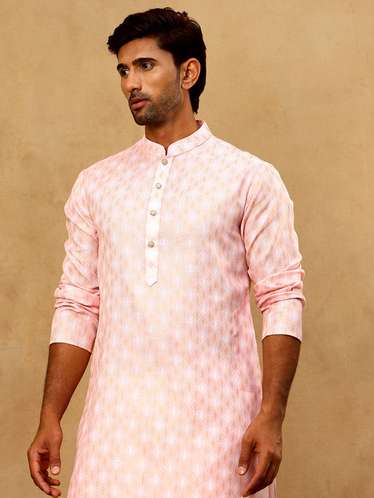 Classic Ethnic Print Cotton Blend Kurta ( 65KO 5459Pink )
