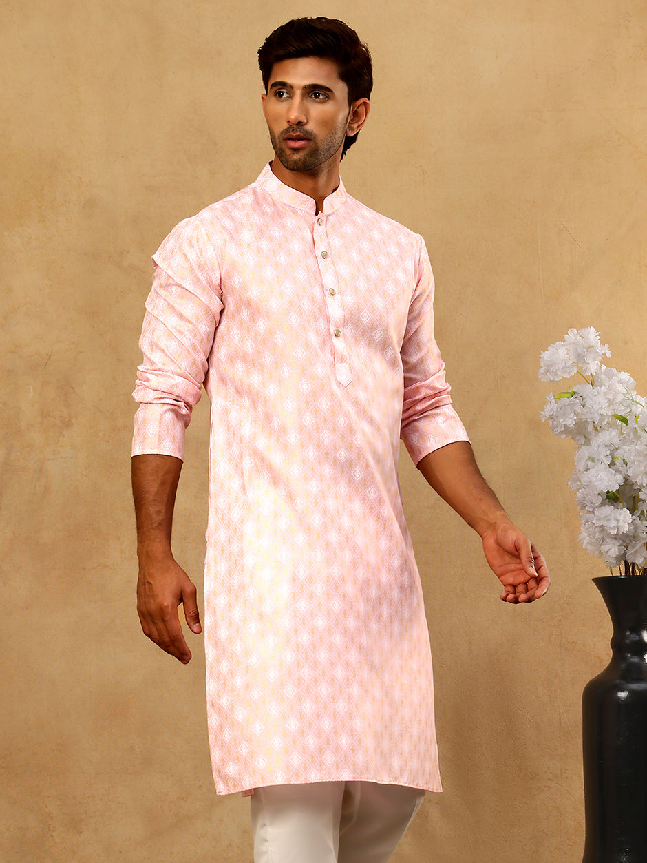 Classic Ethnic Print Cotton Blend Kurta ( 65KO 5459Pink )