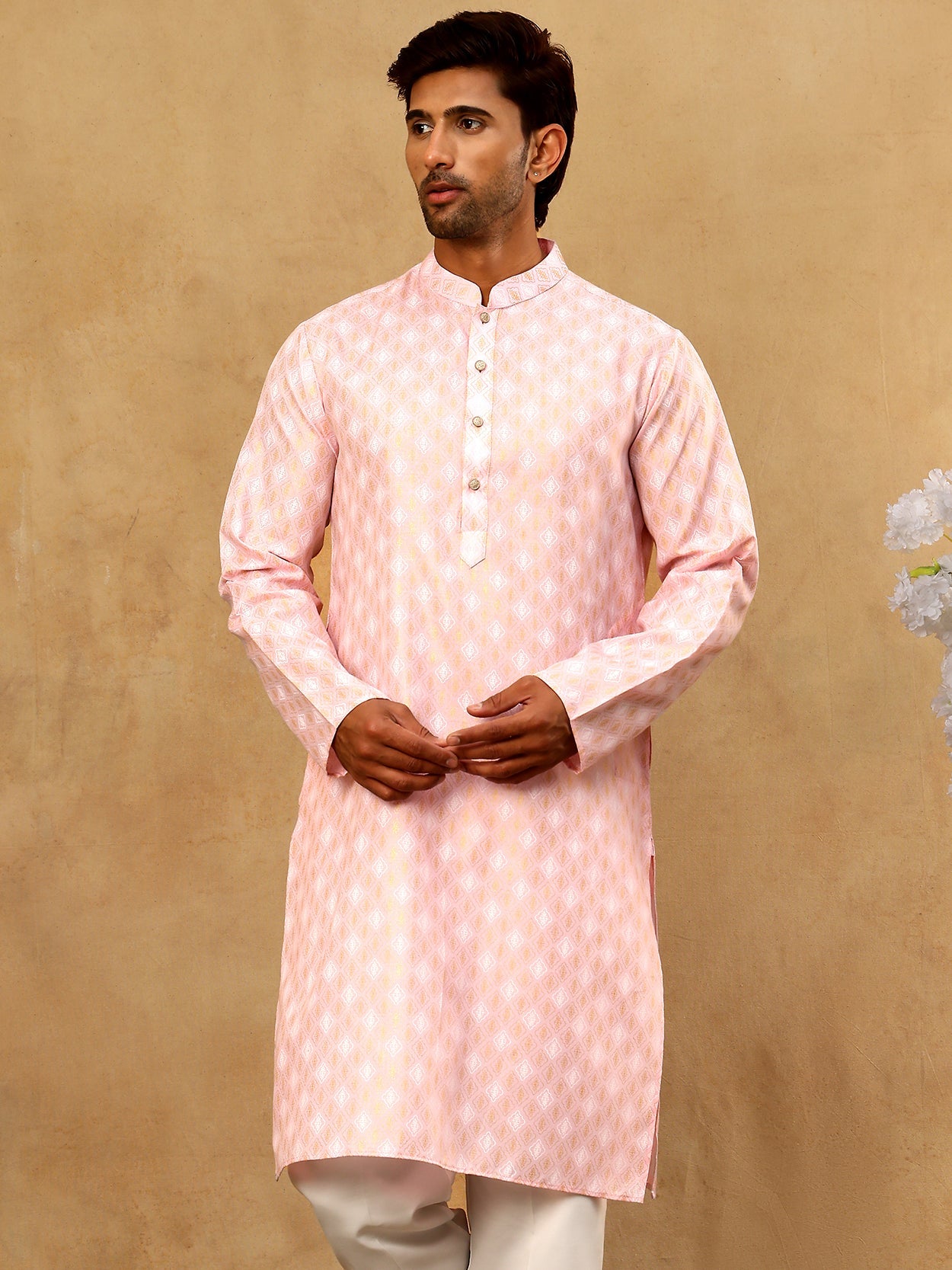 Classic Ethnic Print Cotton Blend Kurta ( 65KO 5459Pink )