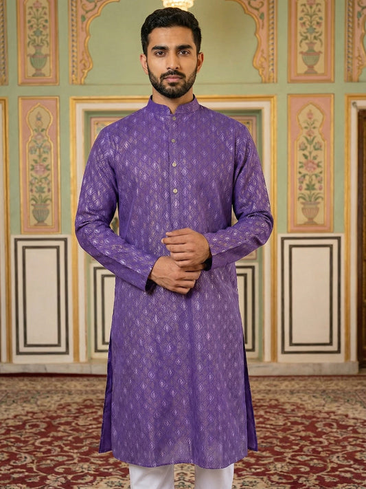 Classic Ethnic Print Cotton Blend Kurta ( 65KO 5459Purple S ) [FF] [K-14]