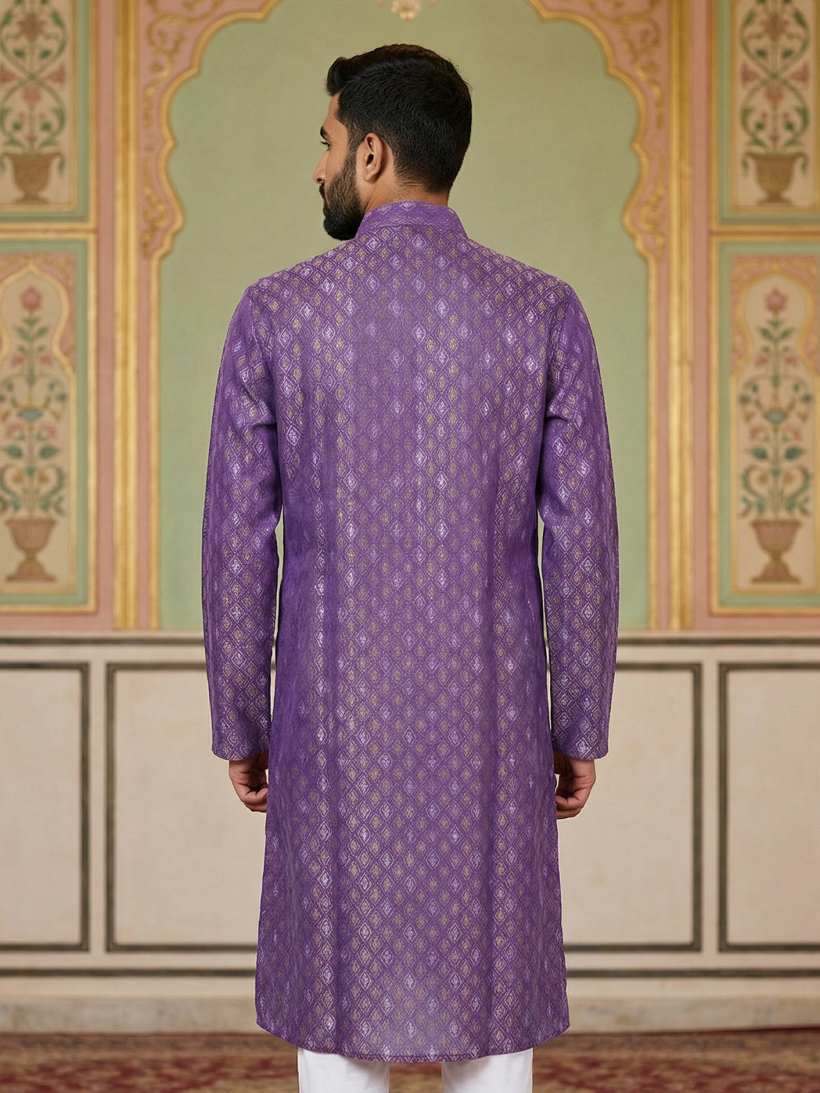 Classic Ethnic Print Cotton Blend Kurta ( 65KO 5459Purple S ) [FF] [K-14]