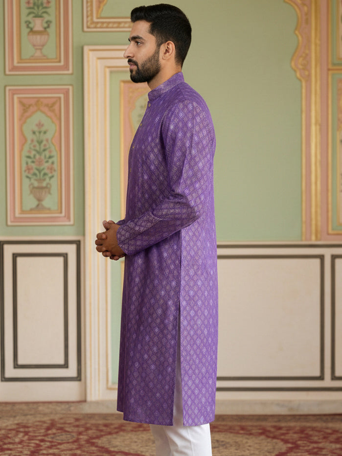 Classic Ethnic Print Cotton Blend Kurta ( 65KO 5459Purple S ) [FF] [K-14]