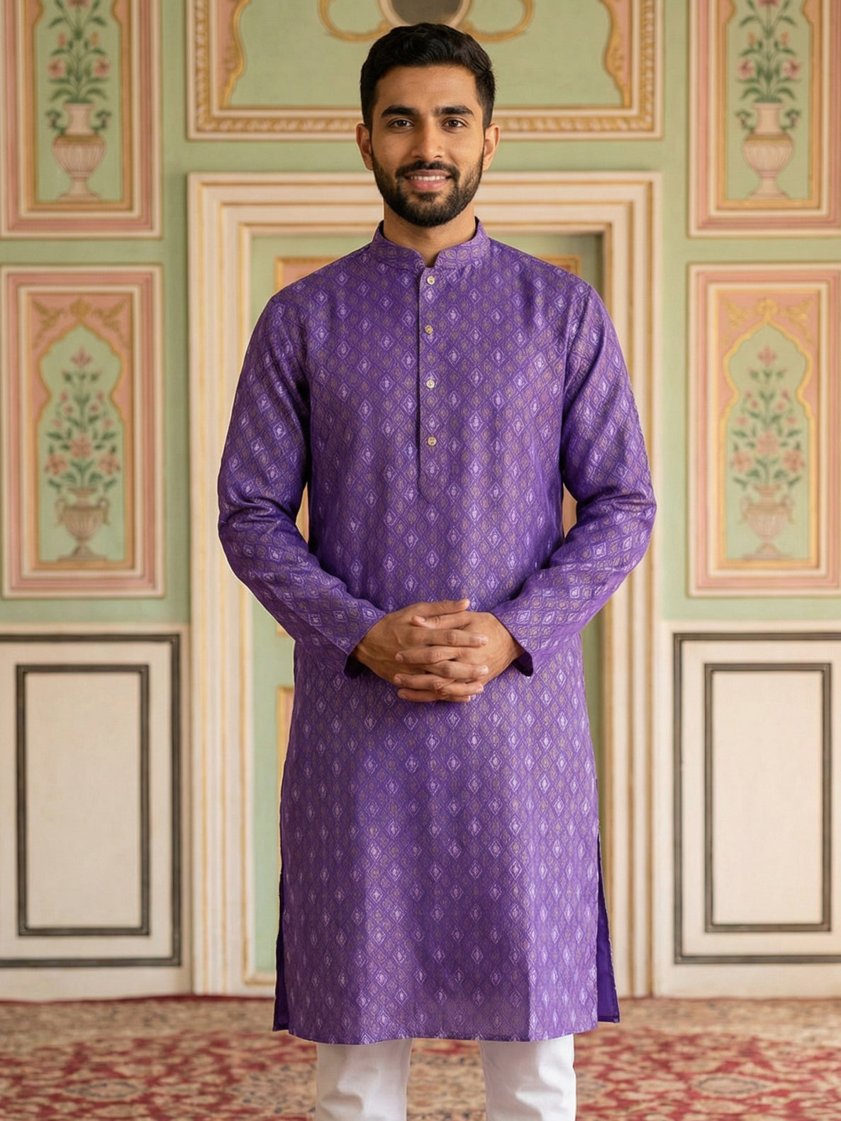 Classic Ethnic Print Cotton Blend Kurta ( 65KO 5459Purple S ) [FF] [K-14]