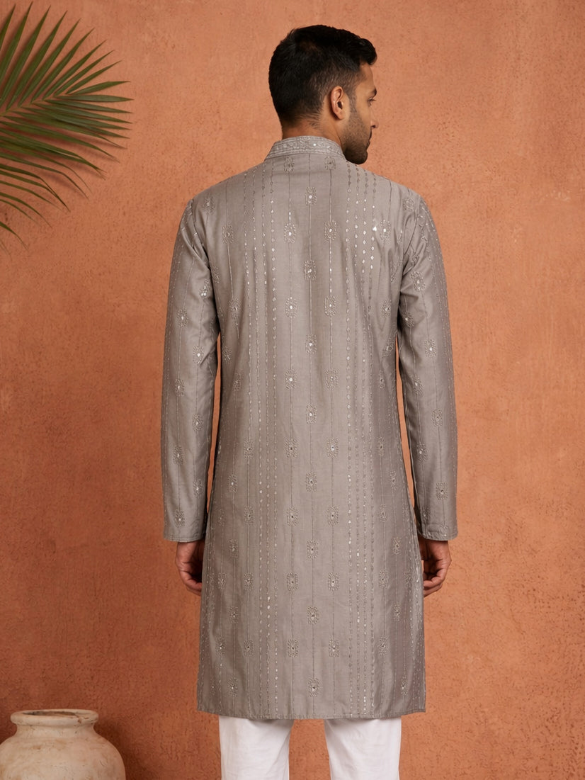 Embroidered Silk Blend Straight Kurta ( 65KO 5460Grey S ) [FF] [A-1-4]