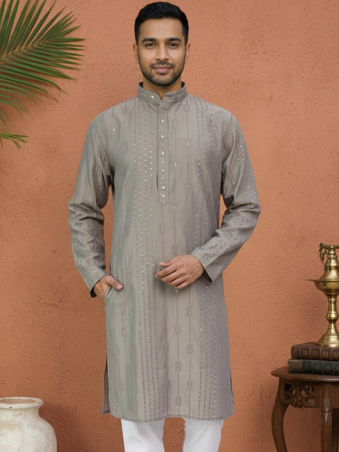 Embroidered Silk Blend Straight Kurta ( 65KO 5460Grey S ) [FF] [A-1-4]