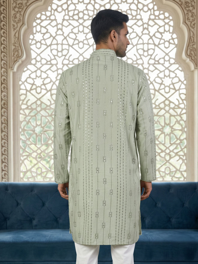 Embroidered Silk Blend Straight Kurta ( 65KO 5460Pista S ) [FF] [A-1-4]