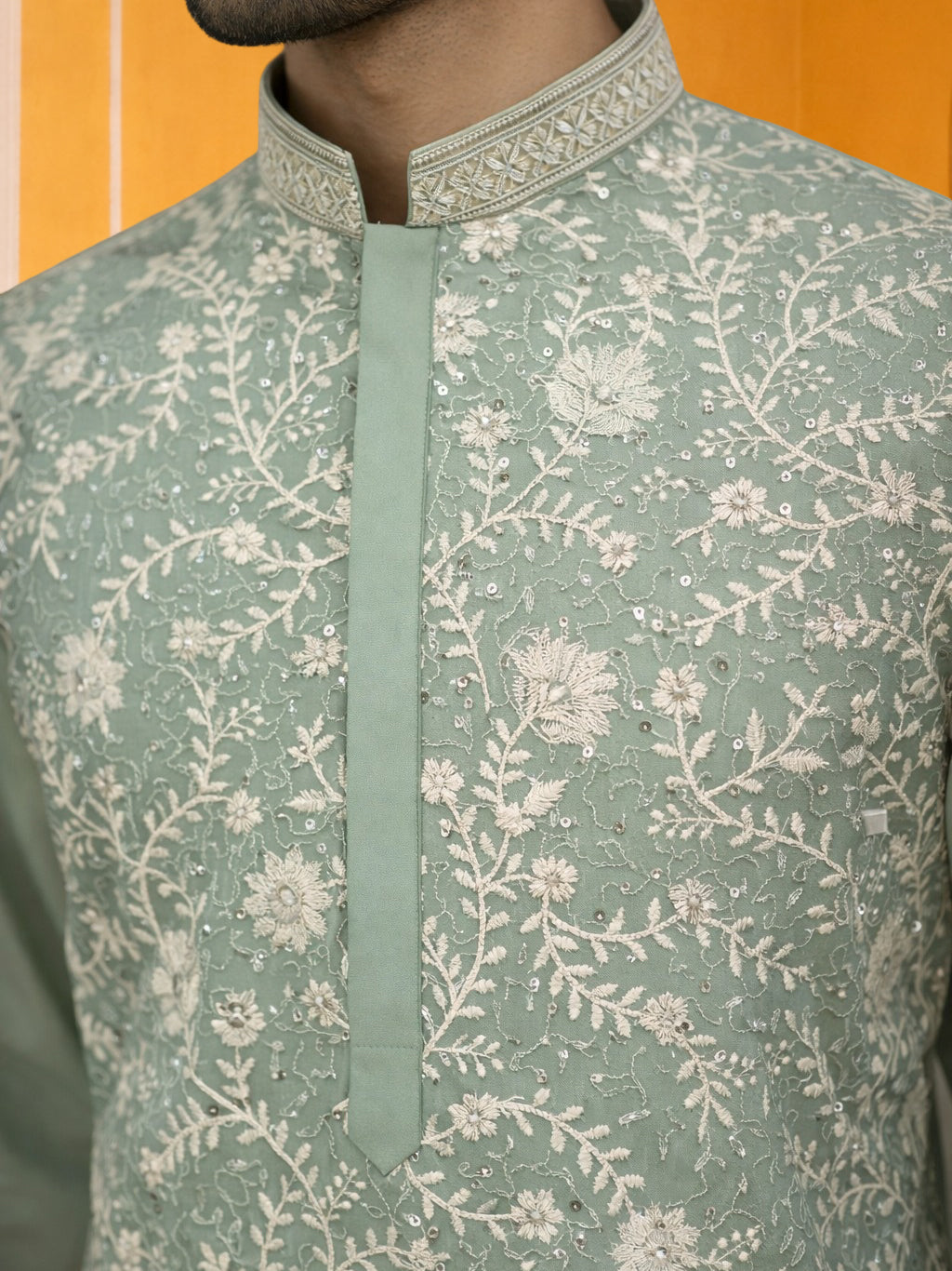 Classic Silk Blend Embroidered Kurta ( 65KO 5461Green S ) [FF] [H-7]