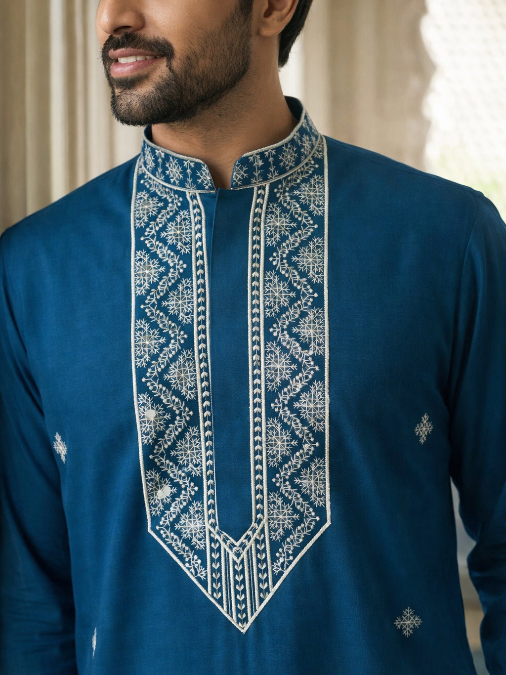 Embroidered Silk Blend Straight Kurta ( 65KO 5462Peacock S ) [FF] [B-6]