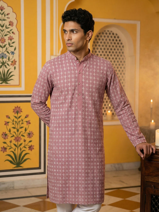 Embroidered Cotton Blend Kurta ( 65KO 5463Pink S ) [FF] [H-10]