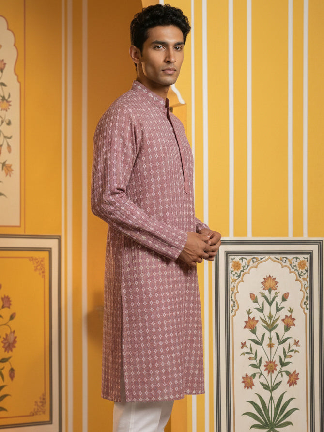 Embroidered Cotton Blend Kurta ( 65KO 5463Pink S ) [FF] [H-10]