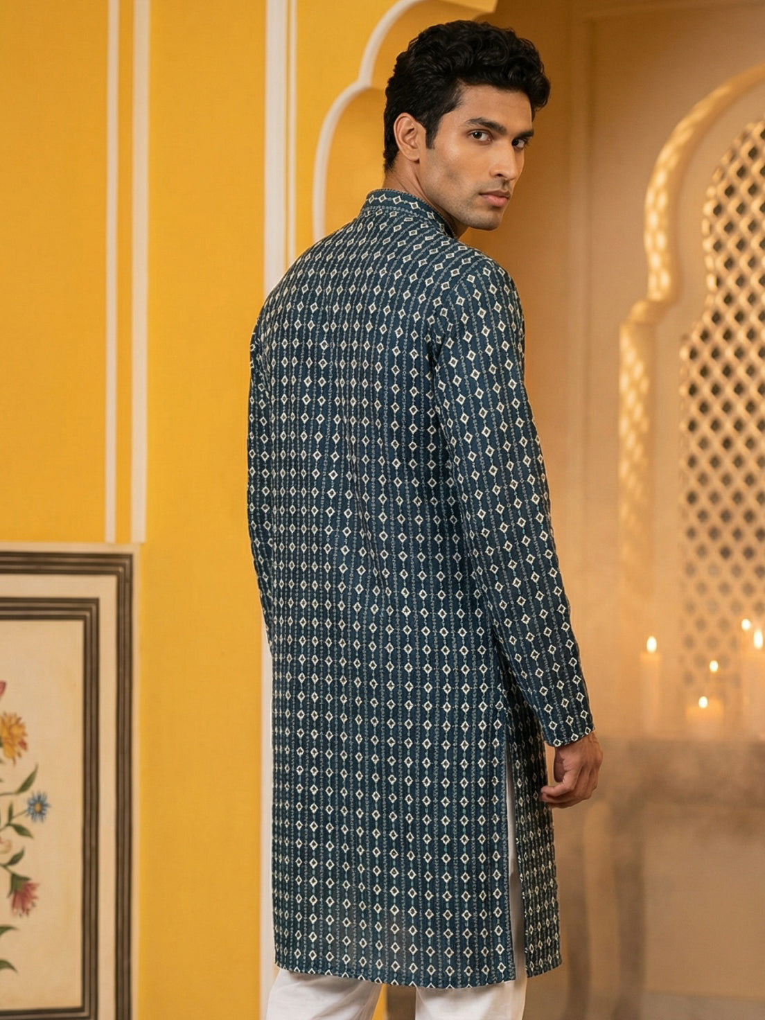Embroidered Cotton Blend Kurta ( 65KO 5463Sea-Green S ) [FF] [H-10]