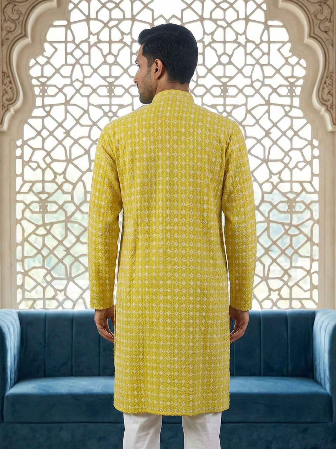 Embroidered Cotton Blend Kurta ( 65KO 5463Yellow S ) [FF] [H-10]