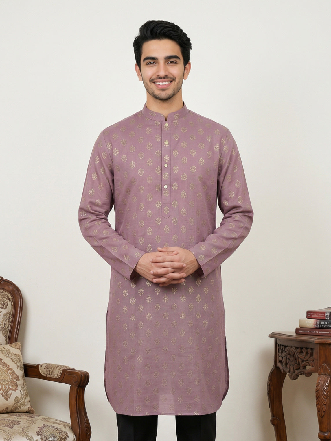 Classic Cotton Blend Foil Print Kurta ( 65KO 5464Magenta ) [FF] [A-1-4]