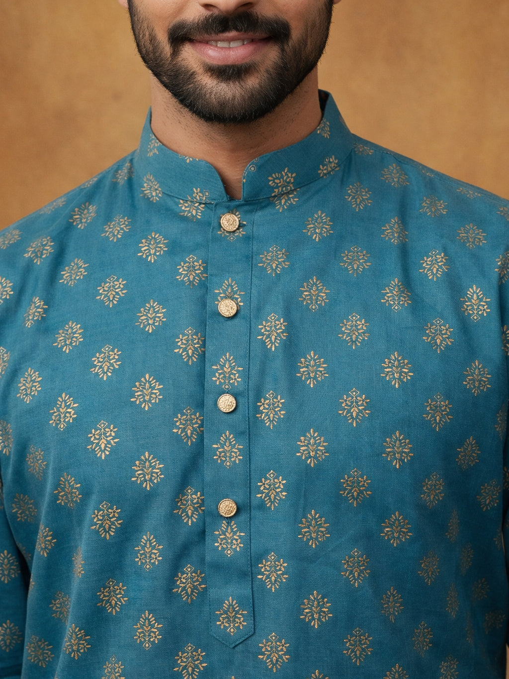Classic Cotton Blend Foil Print Kurta ( 65KO 5464Peacock S ) [FF] [A-1-4]