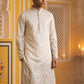 Men Silk Blend Embroidered Kurta ( 65KO 5466White S ) [FF] [Q-11-14]