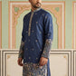 Men Silk Blend Embroidered Kurta ( 65KO 5466Navy ) [FF] [Q-11-14]