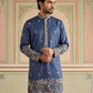Men Silk Blend Embroidered Kurta ( 65KO 5466Navy ) [FF] [Q-11-14]