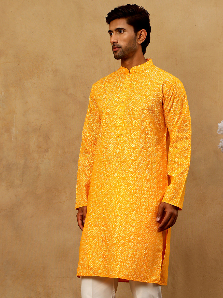 Traditional Printed Kurta for Men ( 65KO 5470Orange )