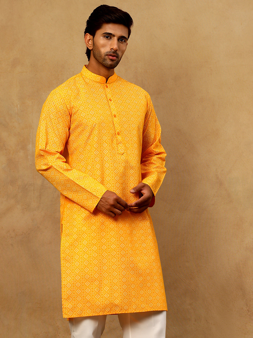 Traditional Printed Kurta for Men ( 65KO 5470Orange )