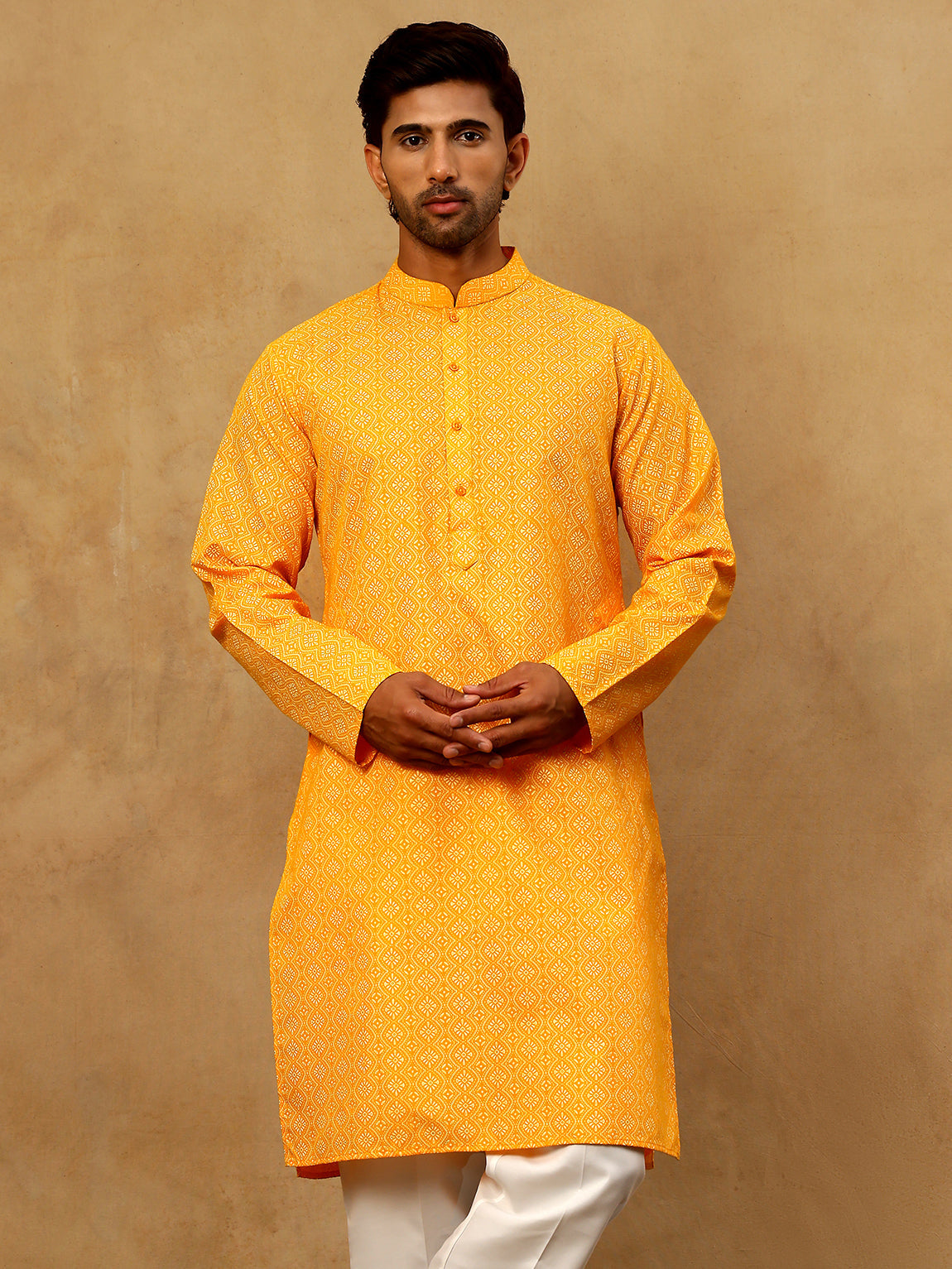 Traditional Printed Kurta for Men ( 65KO 5470Orange )