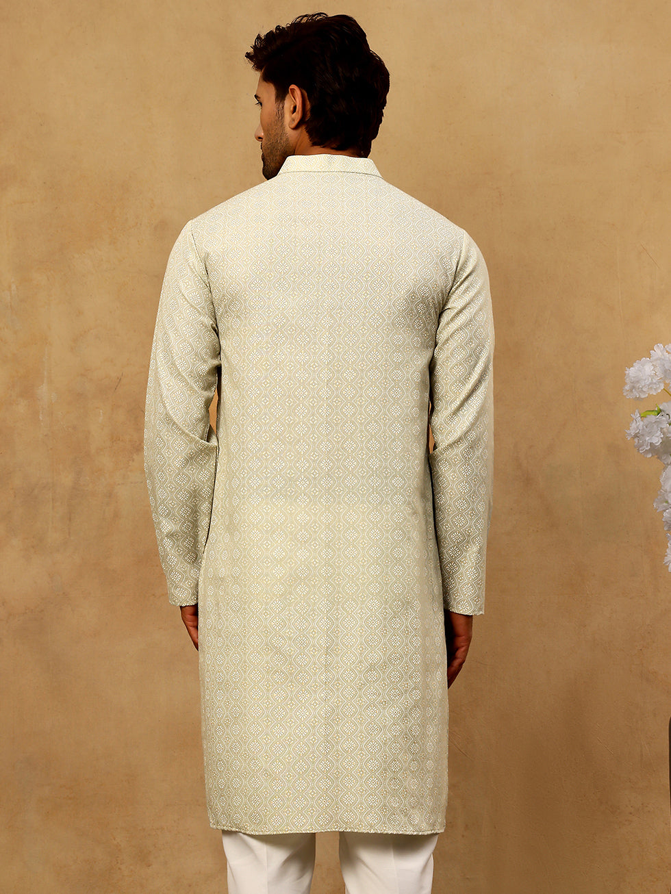 Traditional Printed Kurta for Men ( 65KO 5470Pista )