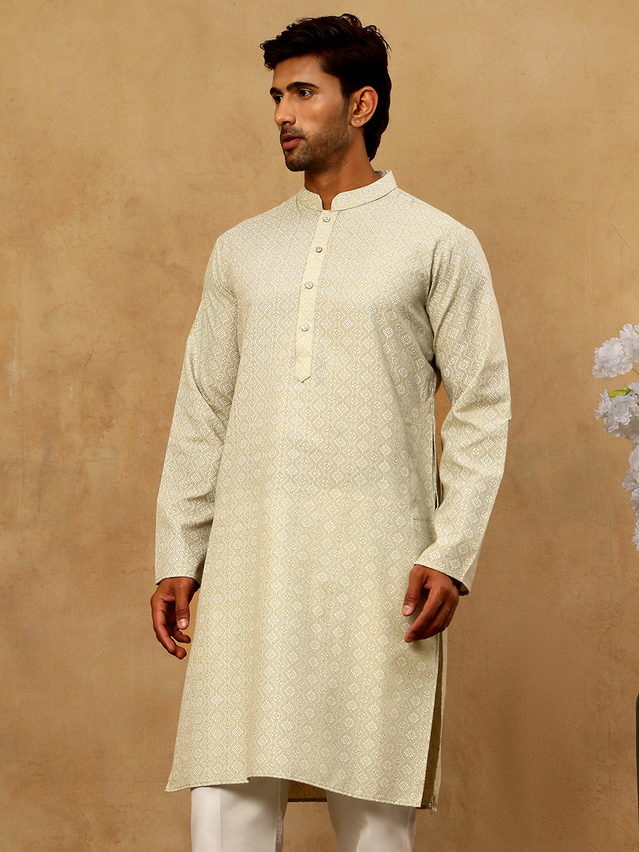 Traditional Printed Kurta for Men ( 65KO 5470Pista )