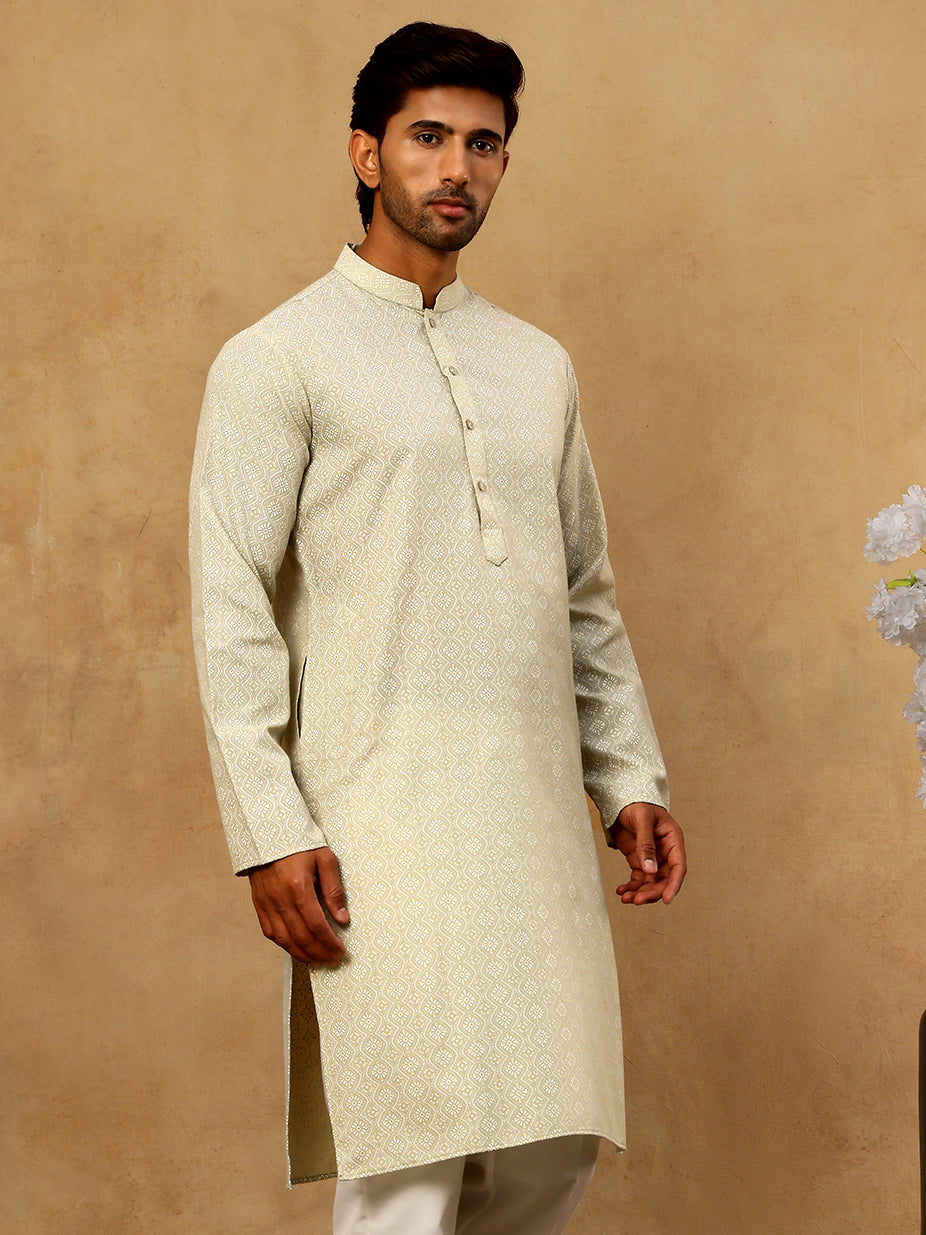 Traditional Printed Kurta for Men ( 65KO 5470Pista )