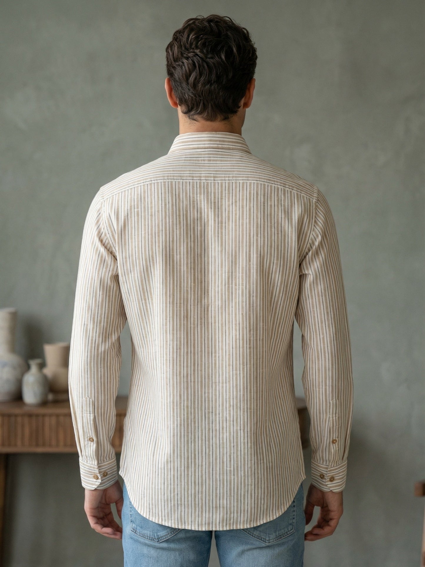 Men’s Beige Striped Short Kurta ( 65KO 5471Beige S ) [FF] [K-14]