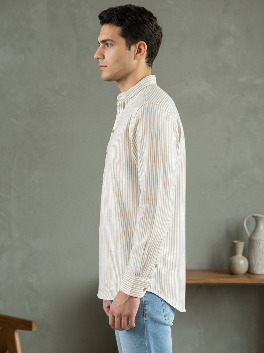 Men’s Beige Striped Short Kurta ( 65KO 5471Beige S ) [FF] [K-14]