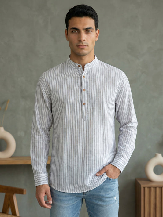 Men’s Blue Striped Short Kurta ( 65KO 5471Blue S ) [FF] [K-14]