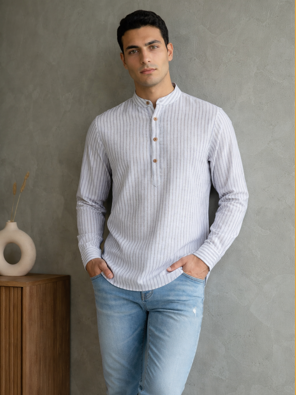 Men’s Blue Striped Short Kurta ( 65KO 5471Blue S ) [FF] [K-14]