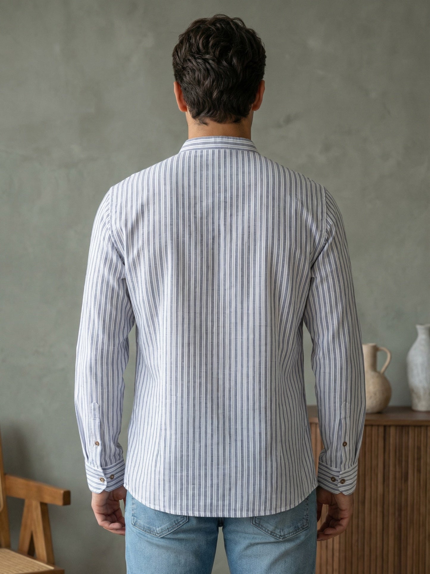 Men’s Blue Striped Short Kurta ( 65KO 5471Blue S ) [FF] [K-14]