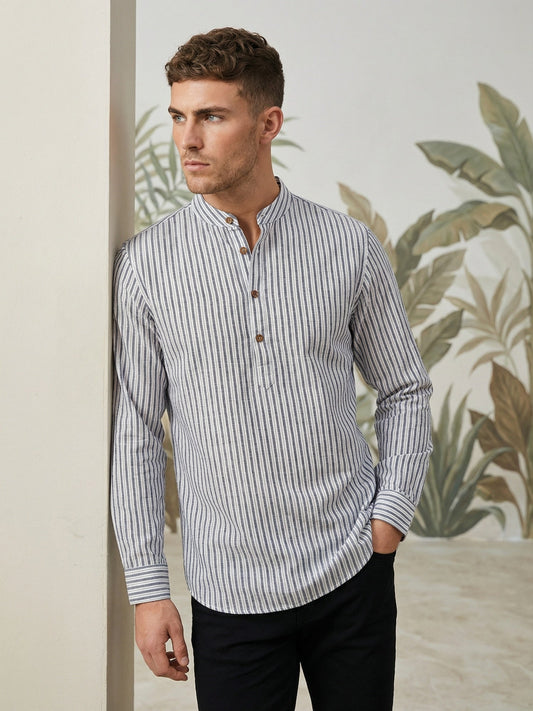 Men’s Charcoal Striped Short Kurta ( 65KO 5471Charcoal S ) [FF] [K-14]