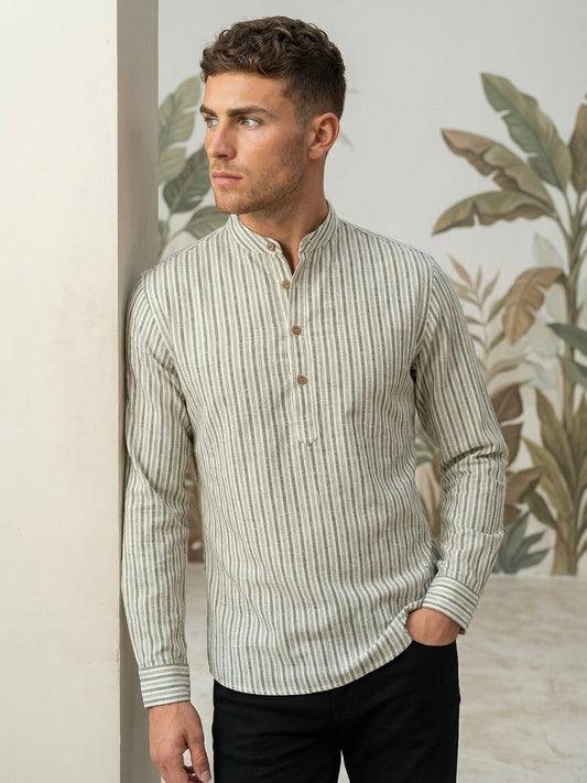 Men’s Grey Striped Short Kurta ( 65KO 5471Grey S ) [FF] [K-14]