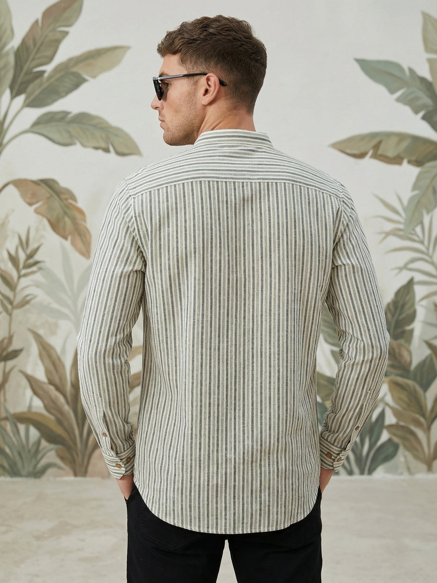 Men’s Grey Striped Short Kurta ( 65KO 5471Grey S ) [FF] [K-14]