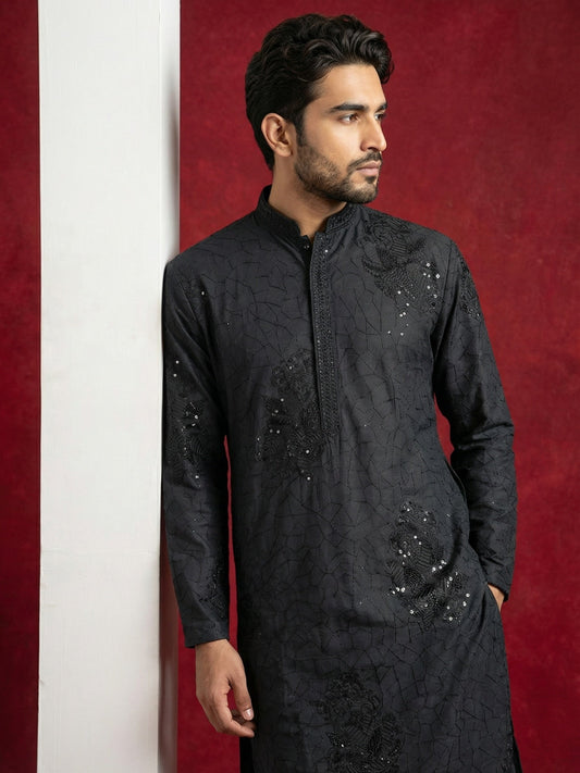 Men Black Embroidered Festive Kurta ( 65KO 5472Black S ) [FF] [Q-11-14]