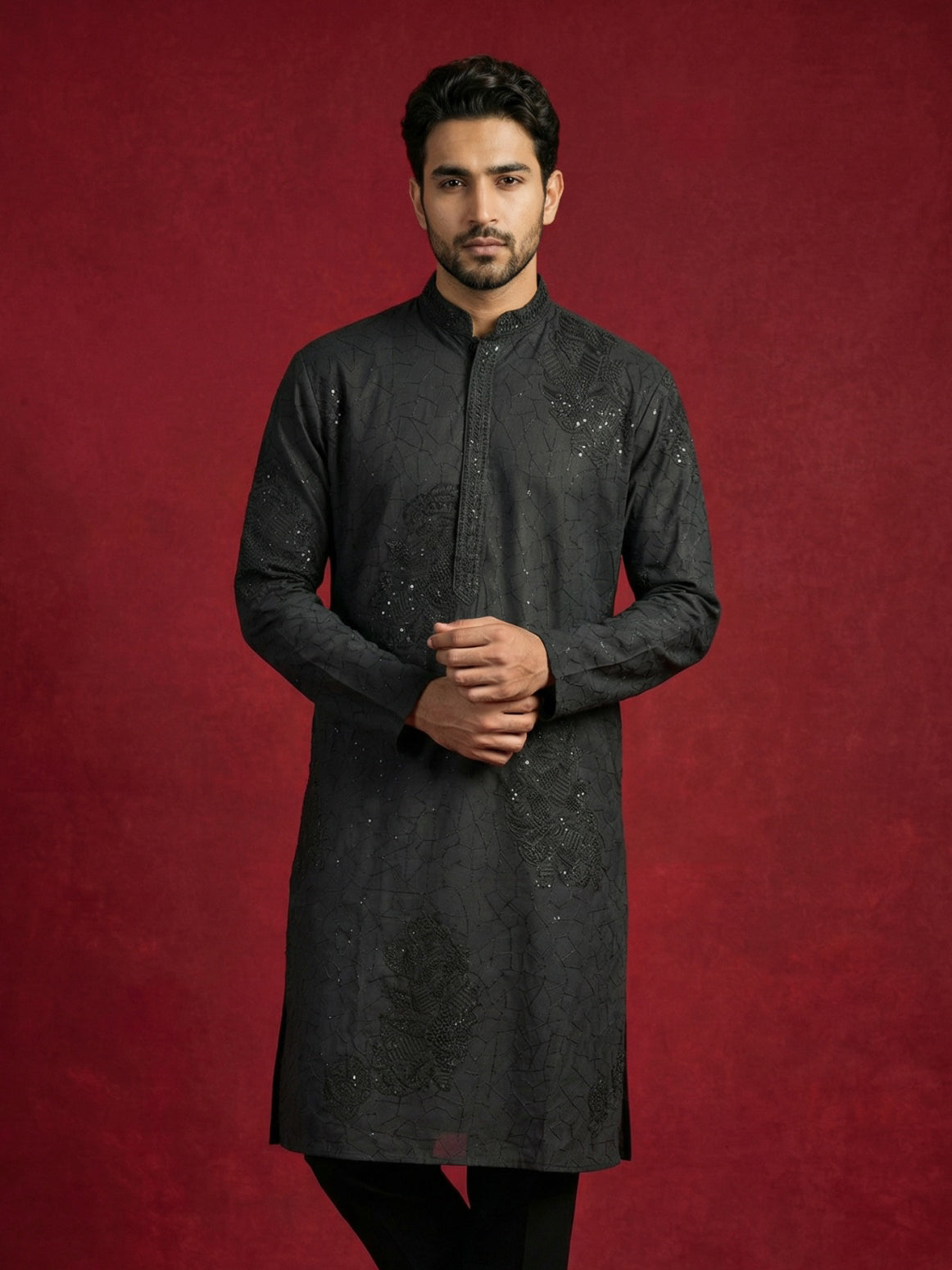 Men Black Embroidered Festive Kurta ( 65KO 5472Black S ) [FF] [Q-11-14]