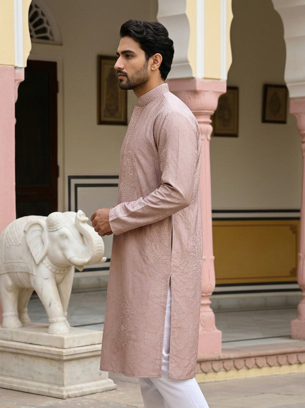 Men Peach Embroidered Festive Kurta ( 65KO 5472Peach S ) [FF] [Q-11-14]