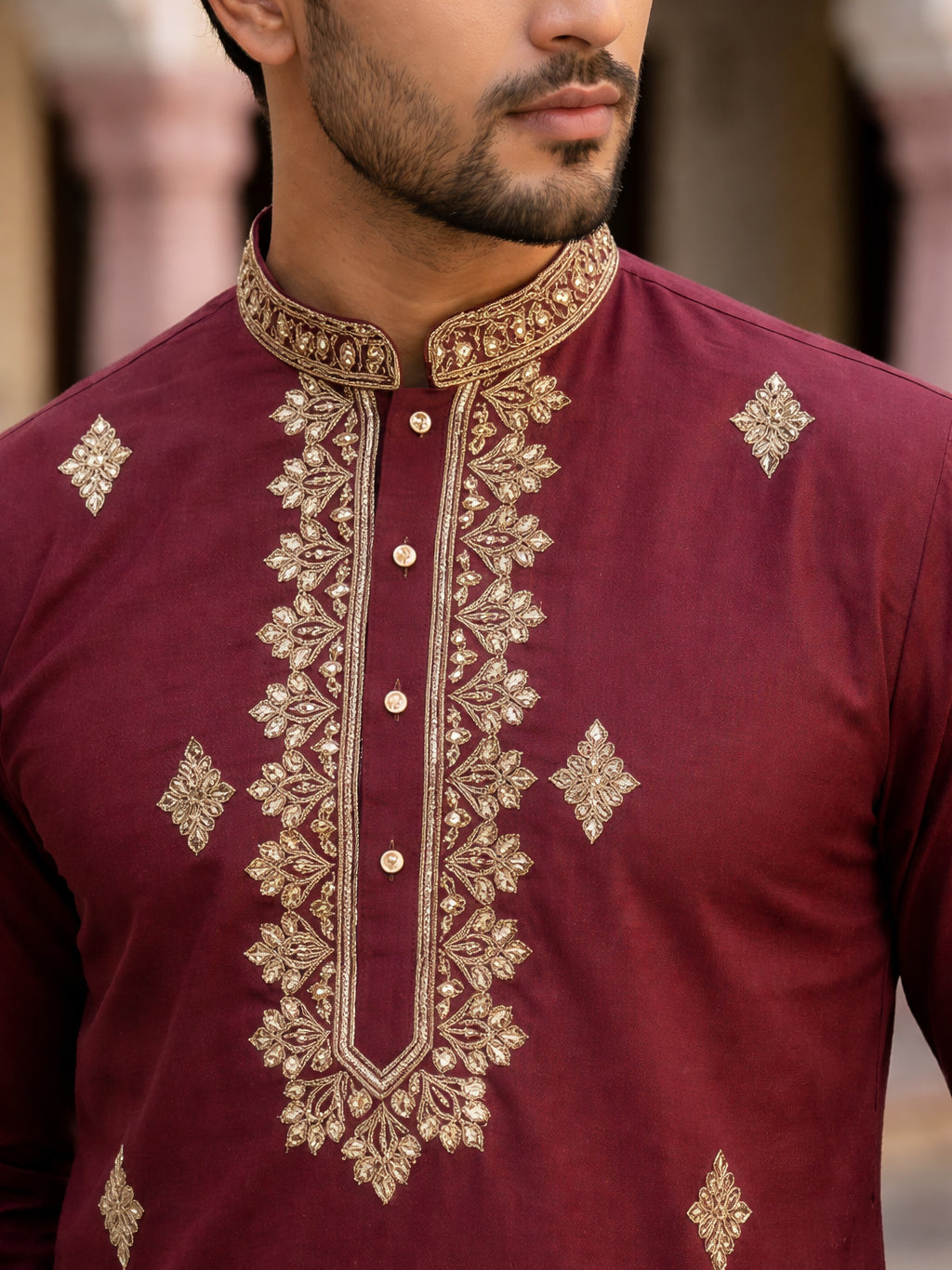 Men Japanese Fabric Embroidered Kurta ( 65KO 5473Maroon S ) [FF] [H-10]