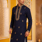 Men Japanese Fabric Embroidered Kurta ( 65KO 5473Navy S ) [FF] [H-10]