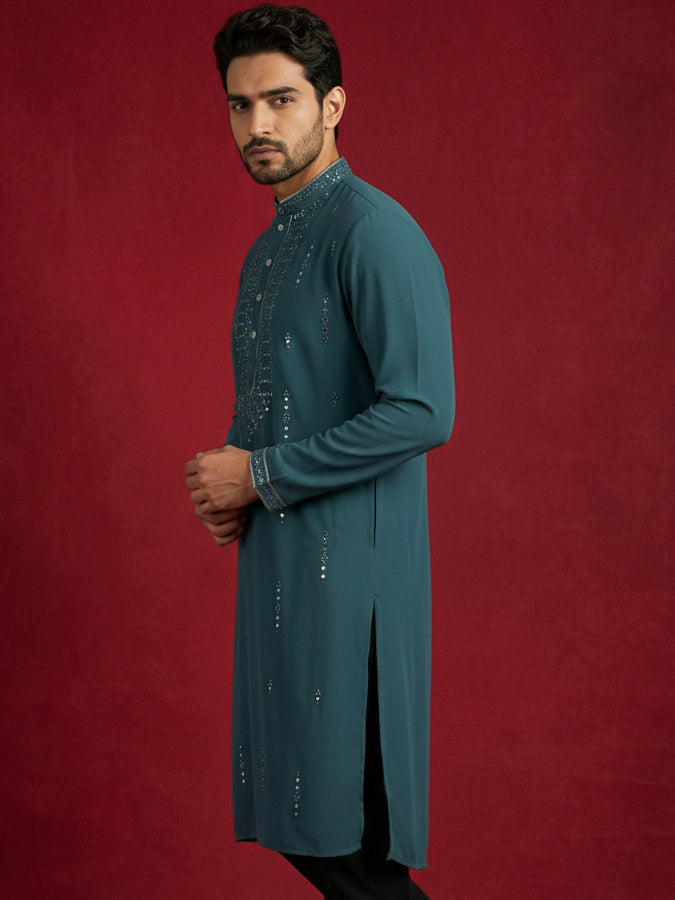 Men Japanese Imported Embroidered Kurta ( 65KO 5474Blue S ) [FF] [I-1]
