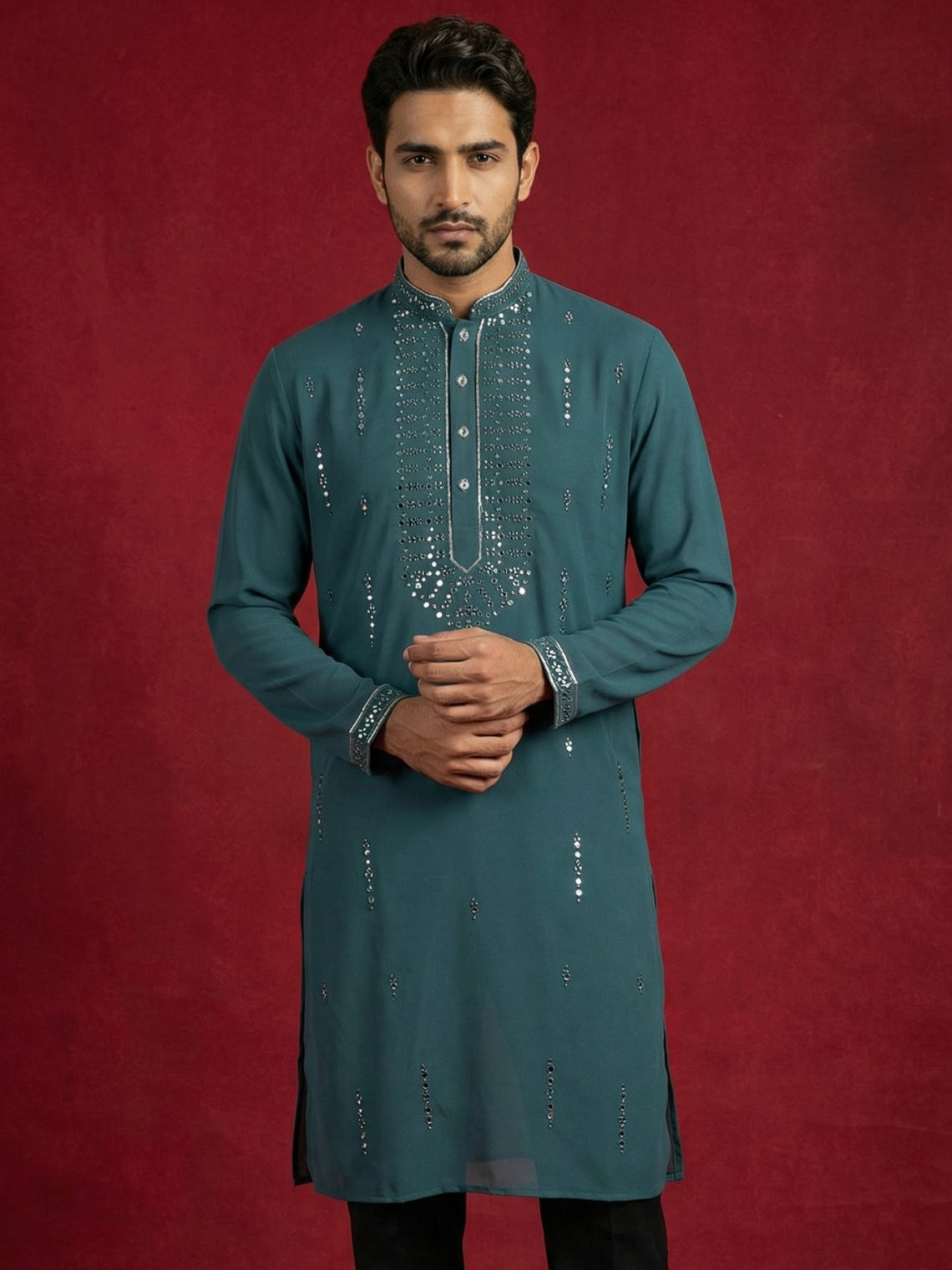 Men Japanese Imported Embroidered Kurta ( 65KO 5474Blue S ) [FF] [I-1]