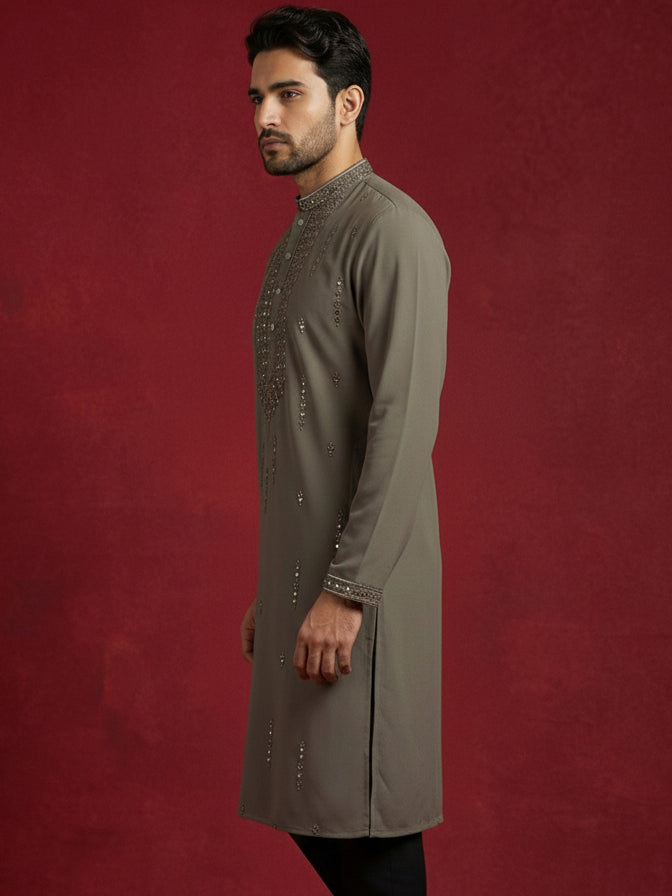 Men Japanese Imported Embroidered Kurta ( 65KO 5474Brown S ) [FF] [I-1]