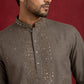 Men Japanese Imported Embroidered Kurta ( 65KO 5474Brown S ) [FF] [I-1]